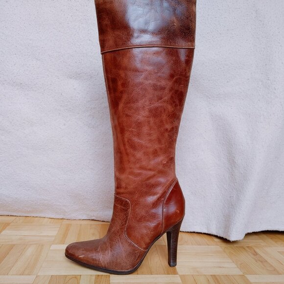 💯% real leather Knee High heeled brown Boots - Picture 2 of 16